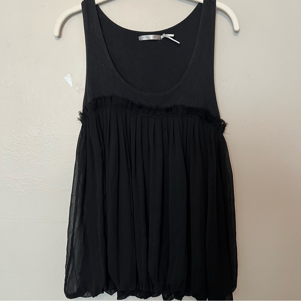 Chic Black Feminine Chiffon Bubble Hem Gothic Dark Fairy Whimsigoth Tank Top L